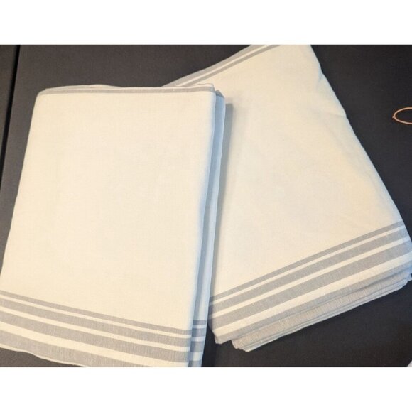 Quince Coastal Stripe Linen Cotton Curtain Size: 48x84 Ivory/Light Blue 2 Panels - Picture 2 of 7